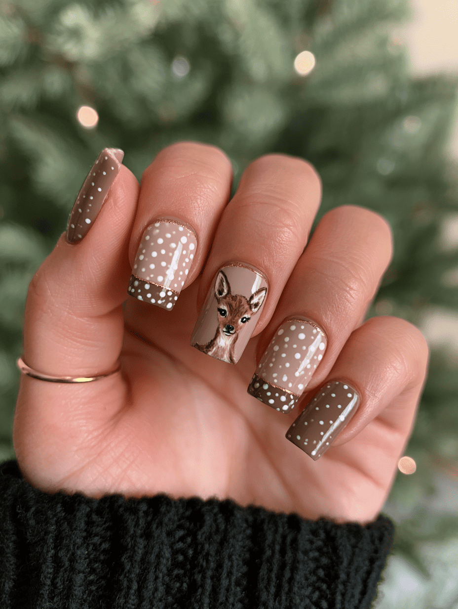 13. Cute Reindeer Christmas Nails