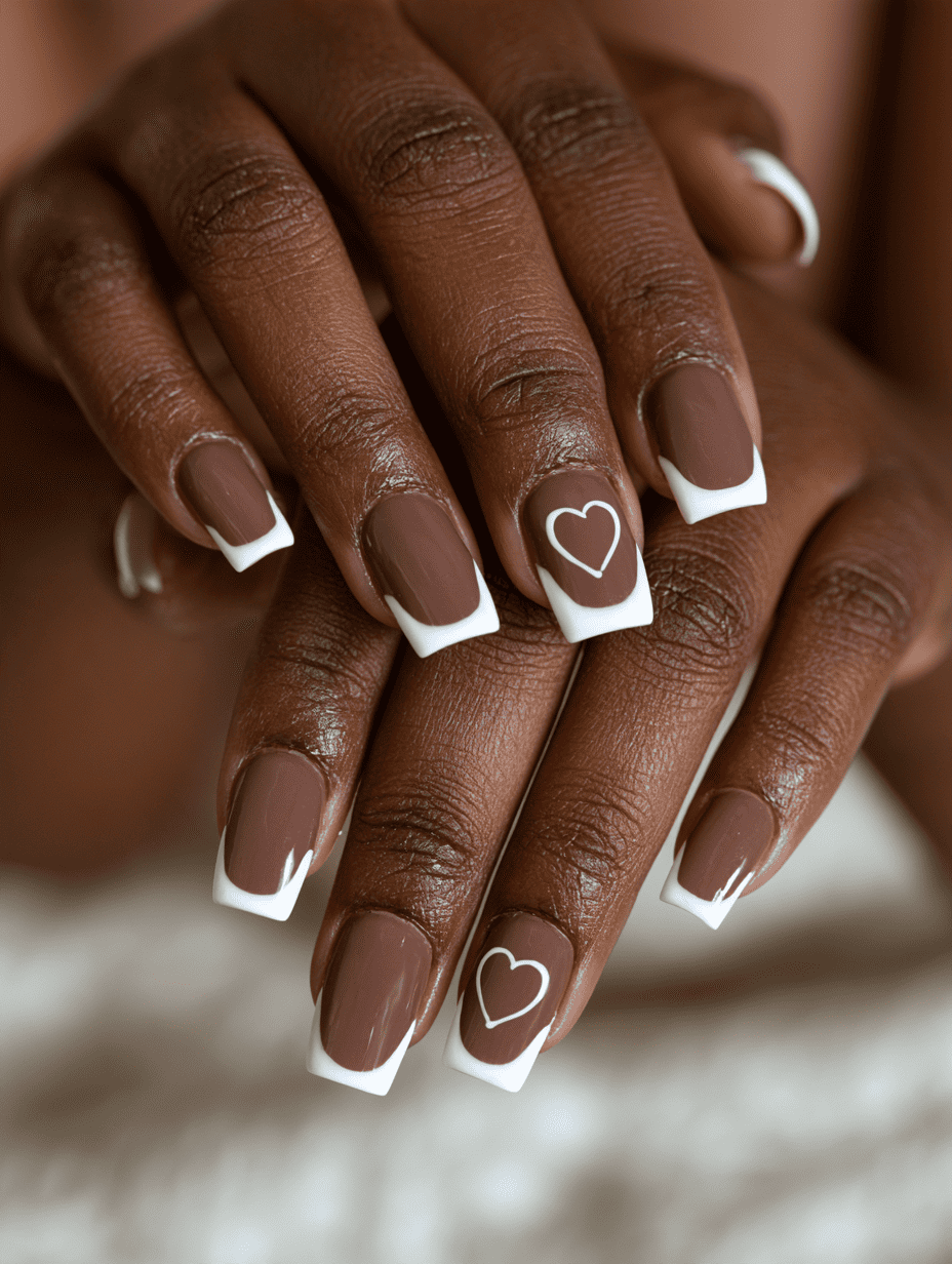 9. Chocolate Brown Christmas Nails With French Tips