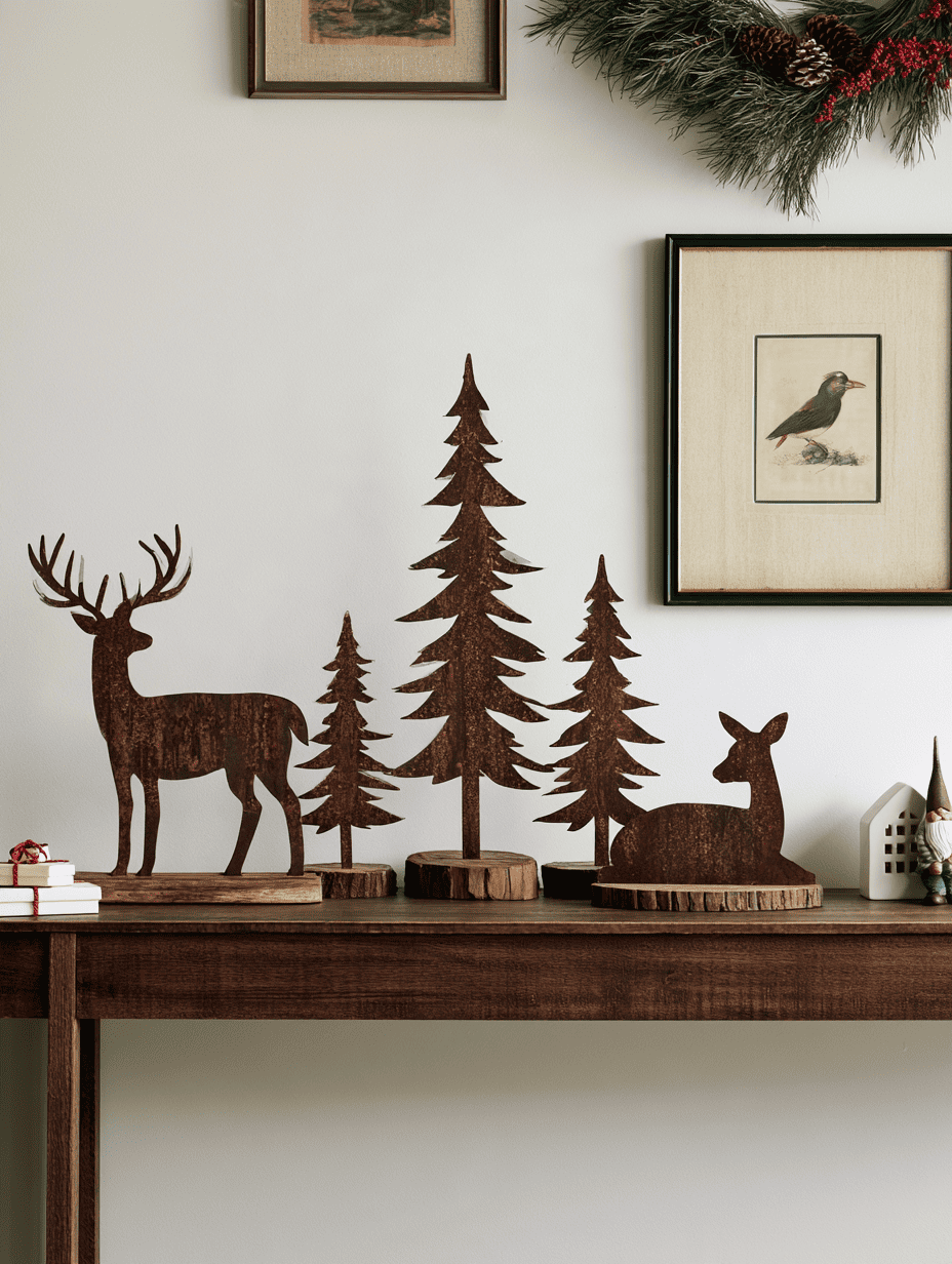 Create a Rustic Mantel with Metal Deer and Wooden Trees